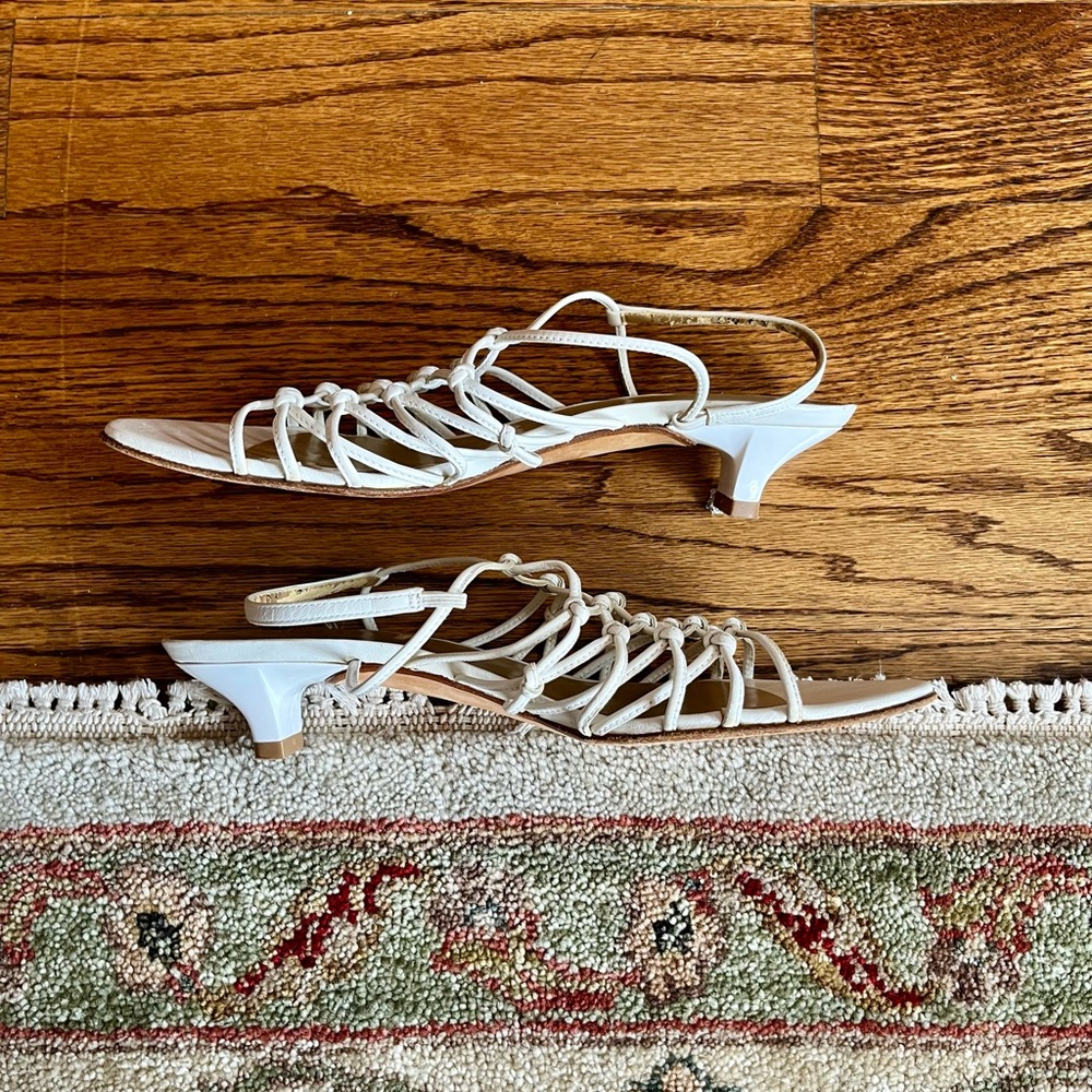 Stuart Weitzman Leather Knotted Cage Sandals, White, 7W - Picture 3 of 10